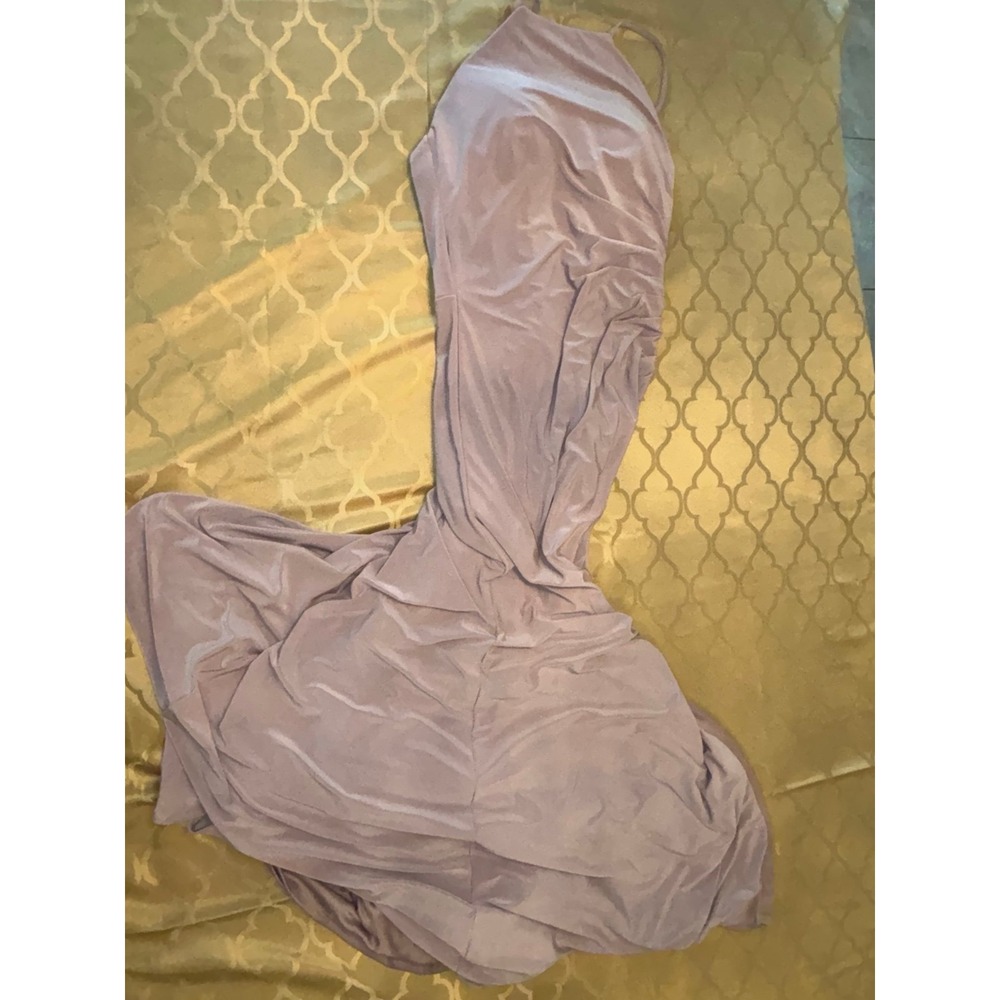 Christina Wu Celebration Beige Bodycon Ruffle Maxi Dress Women's Size Small